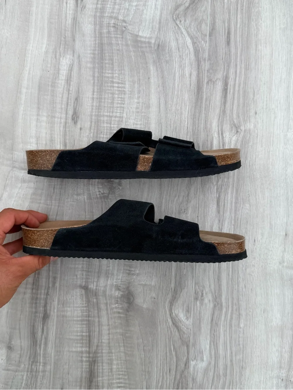 Zara Black Double-Strap Slide Sandals with Tan Footbed
